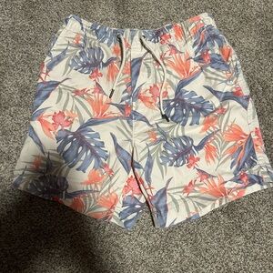 American Eagle Outfitters Men's Coral & Blue Tropical Swim Shorts